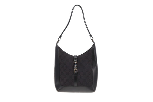 Gucci Jackie Shoulder Bag Black GG Canvas and Leather