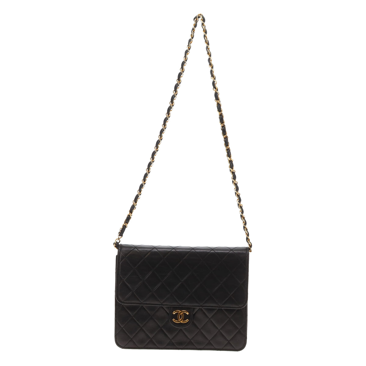 Chanel Single Flap Classic Push Lock Vintage Black Lambskin GHW