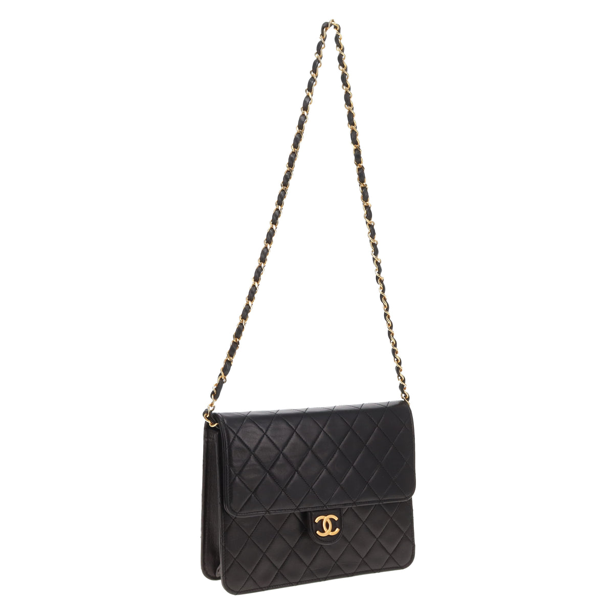 Chanel Single Flap Classic Push Lock Vintage Black Lambskin GHW