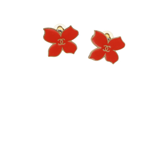 Chanel Clip On Earrings Butterfly Shape Orange Enamel/Goldtone 2002