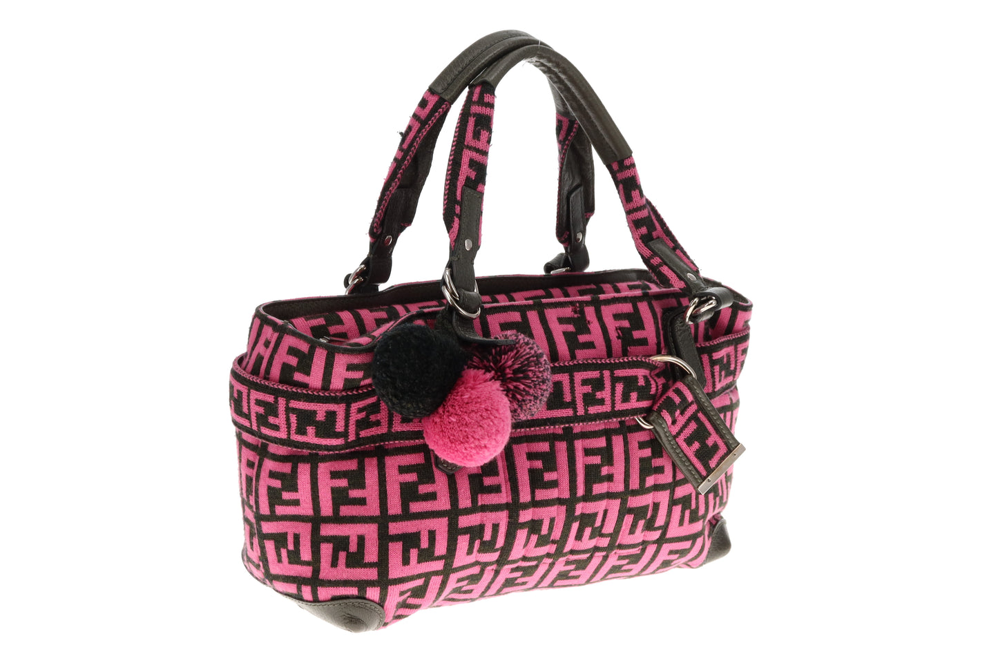 Fendi Pink/Zucca Wool Pom Pom Handbag