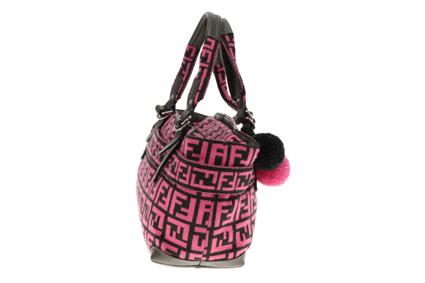 Fendi Pink/Zucca Wool Pom Pom Handbag