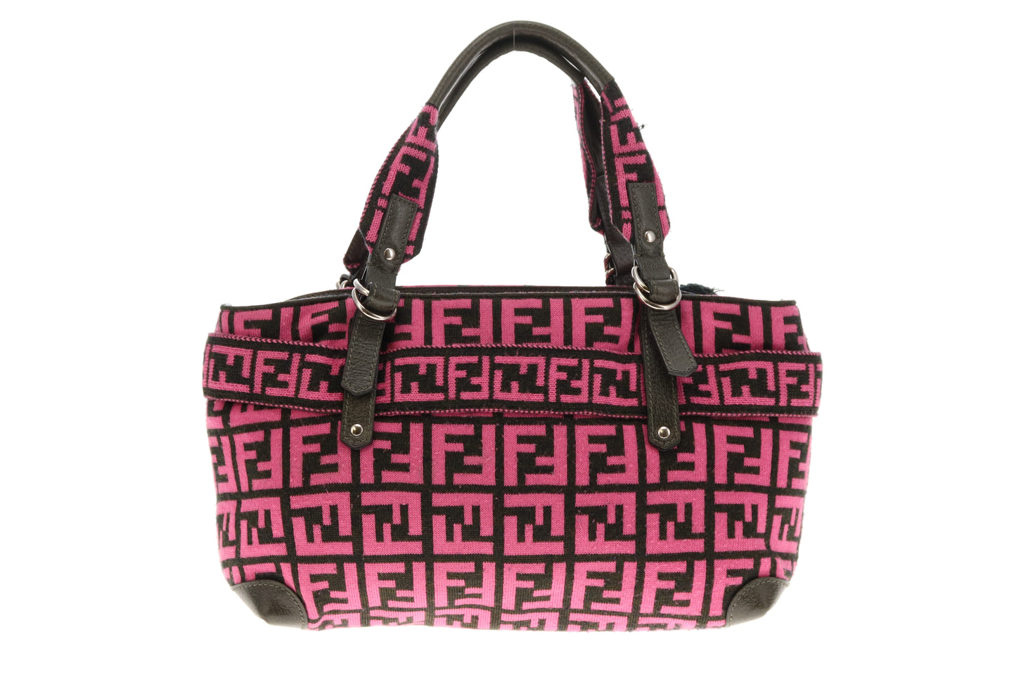 Fendi Pink/Zucca Wool Pom Pom Handbag