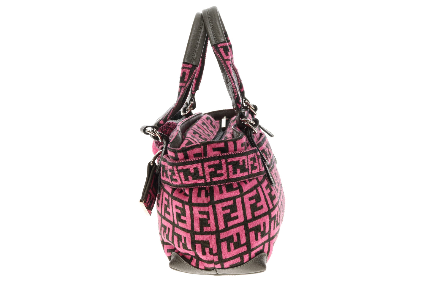 Fendi Pink/Zucca Wool Pom Pom Handbag