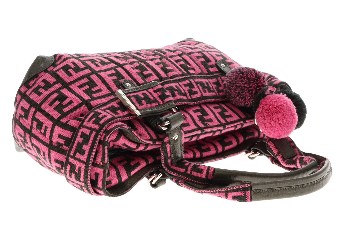 Fendi Pink/Zucca Wool Pom Pom Handbag