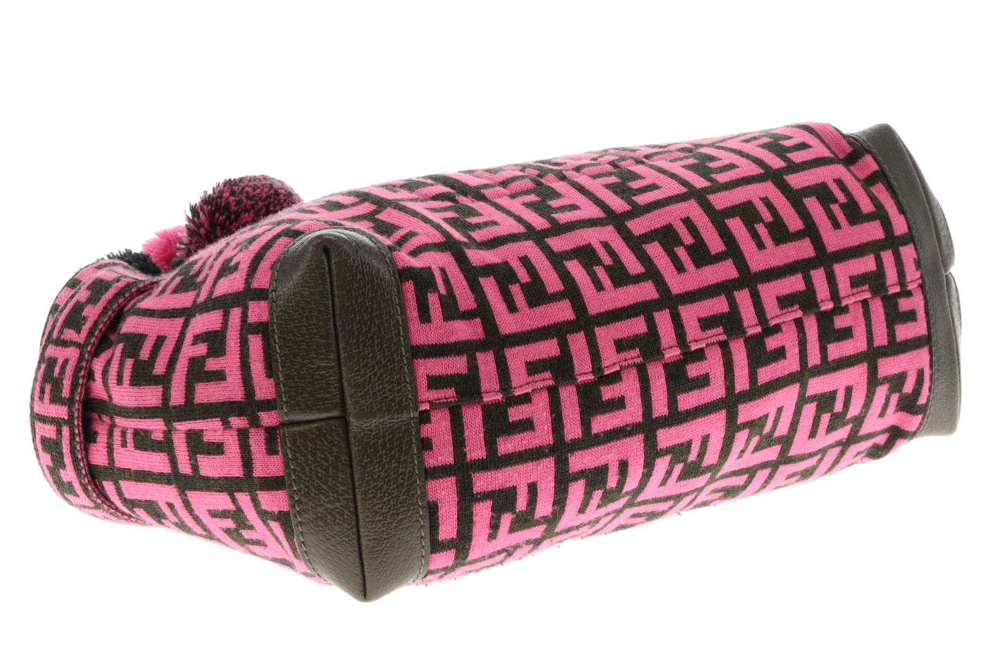 Fendi Pink/Zucca Wool Pom Pom Handbag