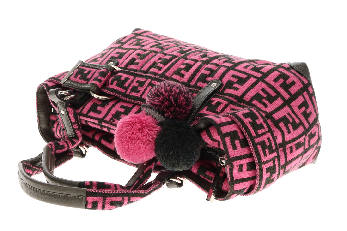 Fendi Pink/Zucca Wool Pom Pom Handbag