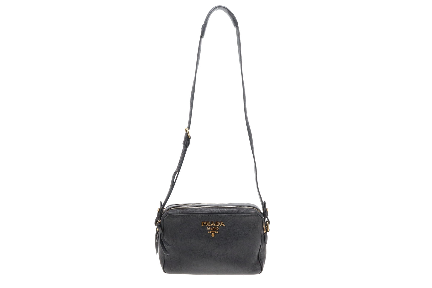 Prada Double Zip Camera Bag Black Leather GHW