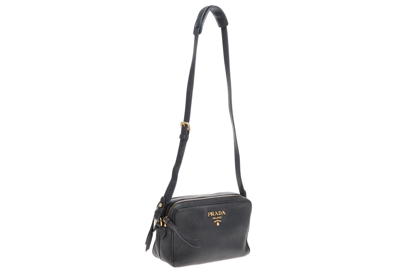 Prada Double Zip Camera Bag Black Leather GHW