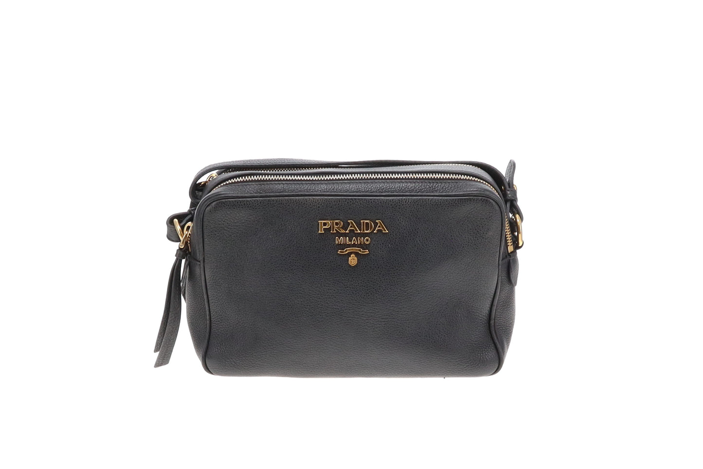 Prada Double Zip Camera Bag Black Leather GHW