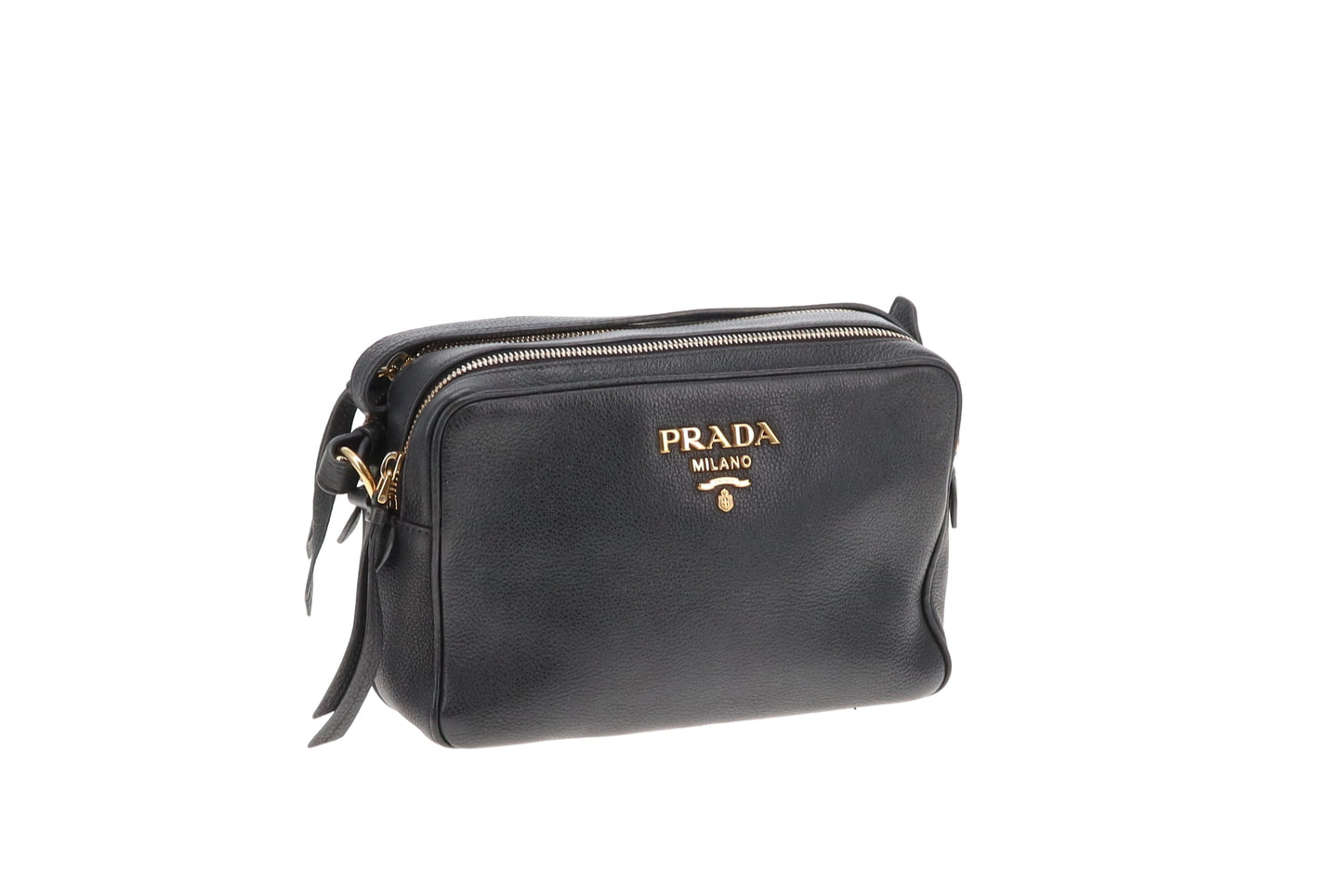 Prada Double Zip Camera Bag Black Leather GHW