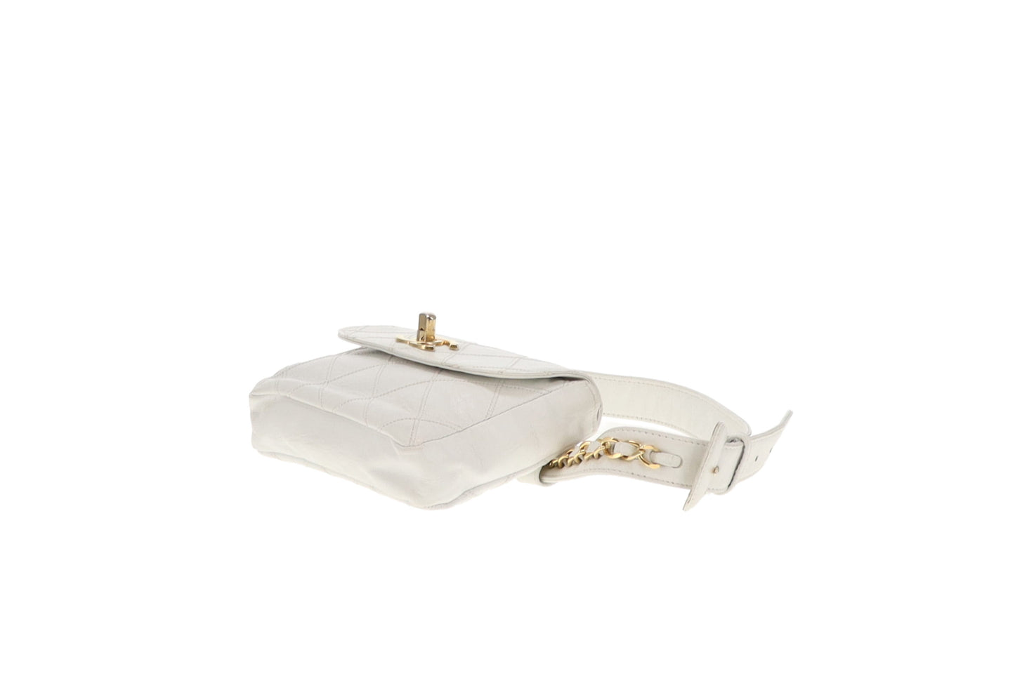 Chanel White Cross Stitch Vintage Waist Bag