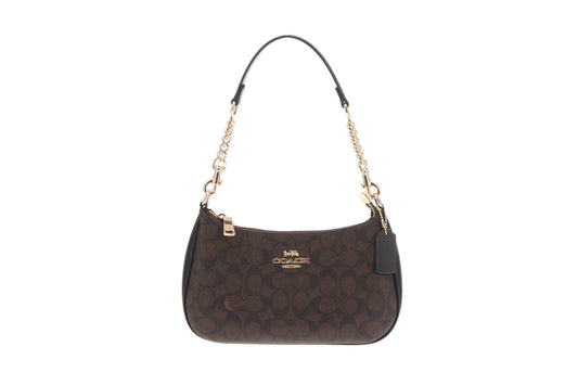 Coach Teri Signature Convertible Shoulder Bag Dark Brown