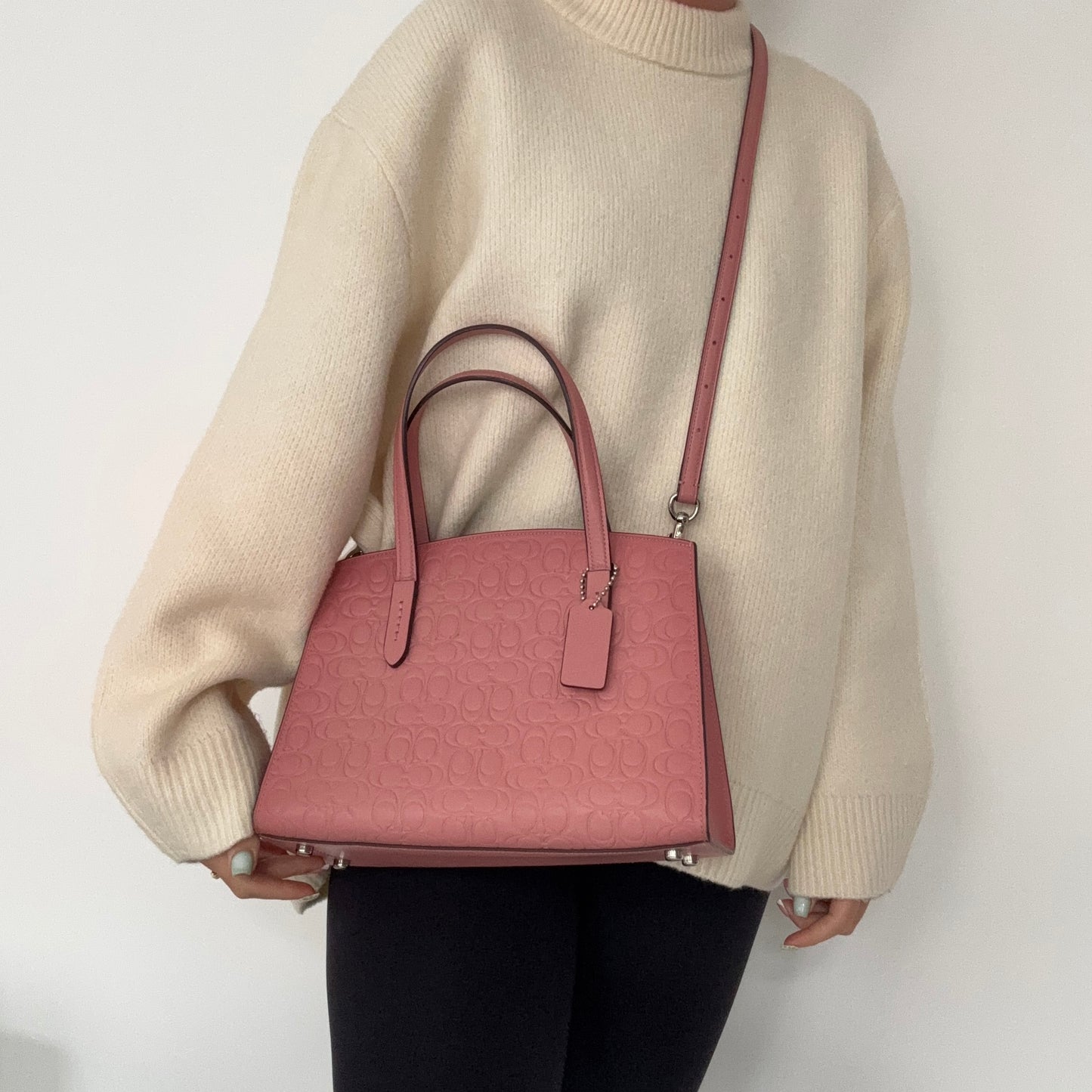 Coach Charlie Carryall 28 Pink Signature Leather