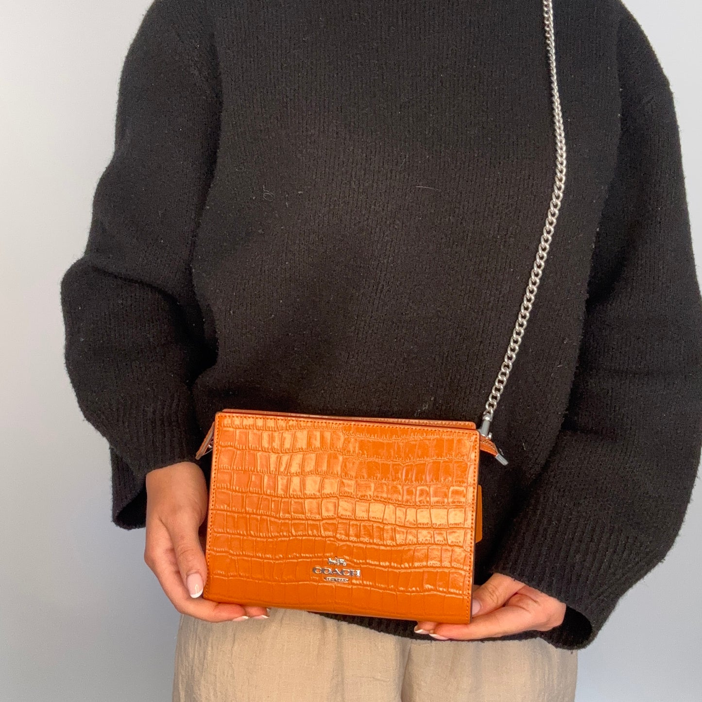 Coach Slim Crossbody Orange Croc Embossed