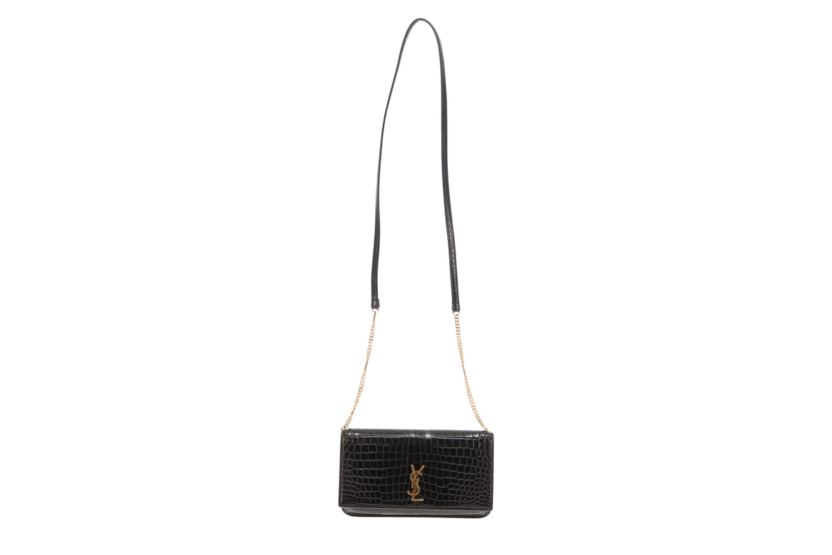 Saint Laurent Cassandre Strap Croc Embossed Phone Case