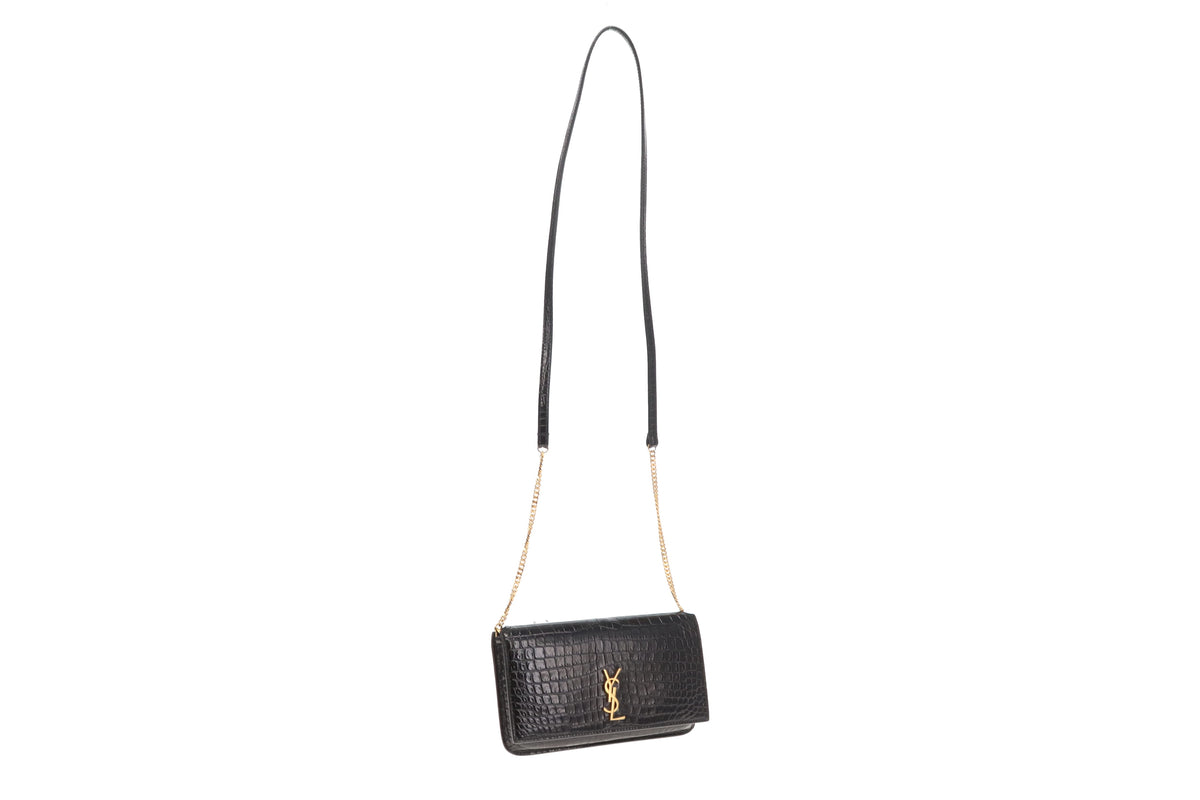 Saint Laurent Cassandre Strap Croc Embossed Phone Case
