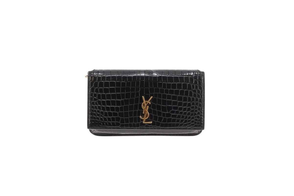 Saint Laurent Cassandre Strap Croc Embossed Phone Case