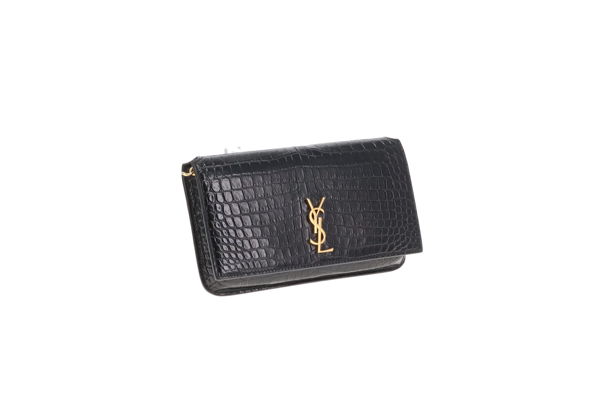 Saint Laurent Cassandre Strap Croc Embossed Phone Case
