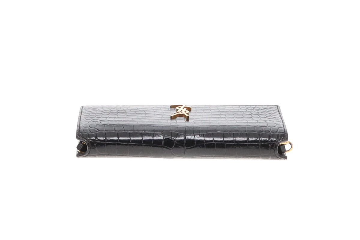Saint Laurent Cassandre Strap Croc Embossed Phone Case