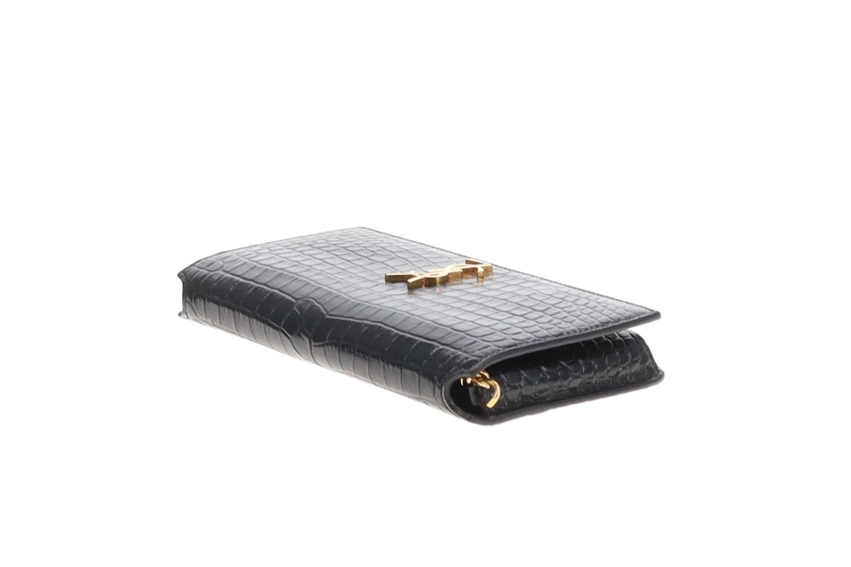 Saint Laurent Cassandre Strap Croc Embossed Phone Case