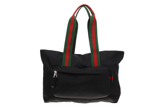 Gucci Nylon Travel Tote XL Black With Web Handles