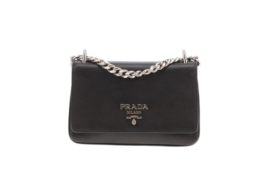 Prada Black Leather and Saffiano Mini Flap Chain Bag