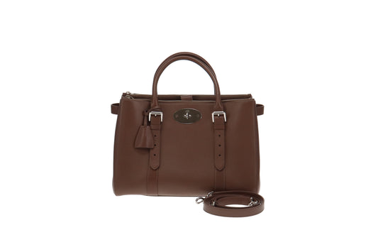 Mulberry Taupe Shiny Goat Double Zip Bayswater with Strap