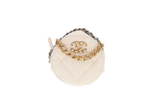 Chanel White Leather Round 19 Clutch on Chain 2020