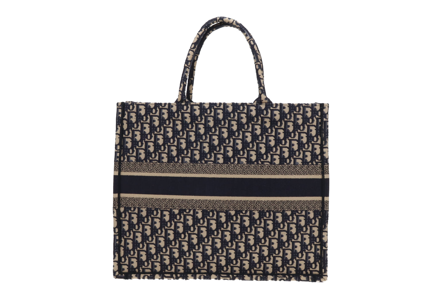 Dior Book Tote Large Ecru and Blue Oblique Embroidery