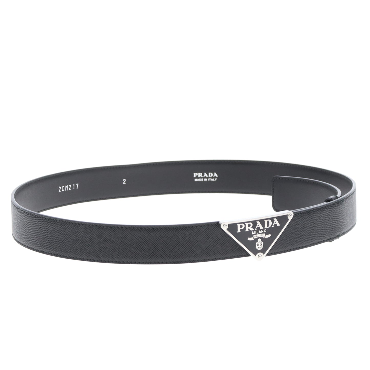 Prada Triangle Belt Black Saffiano 85cm