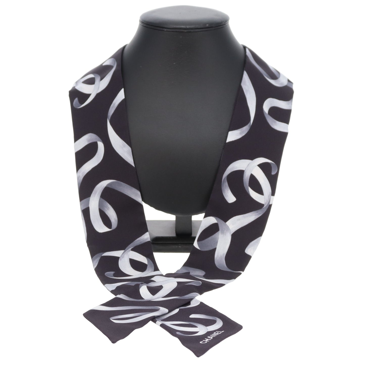 Chanel Twilly Black Ribbon Print 100% Silk