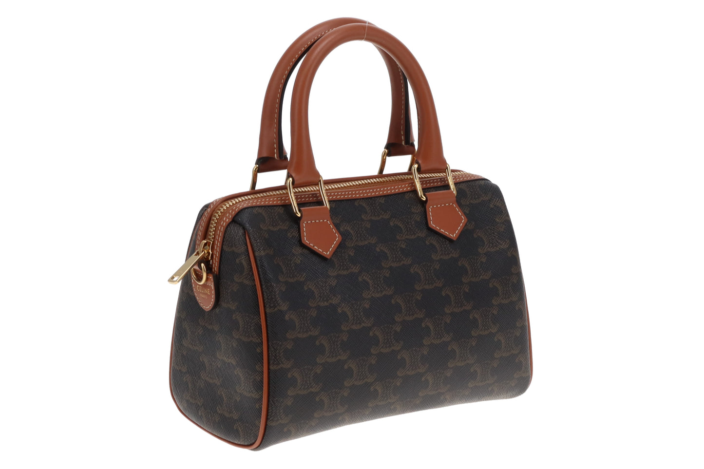 Celine Boston Bag Small with Strap Triomphe Canvas and Leather