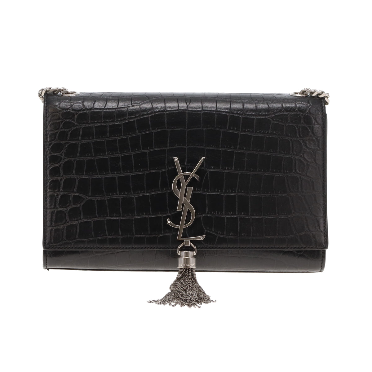 Saint Laurent Kate Tassle WOC Medium Black Croc Embossed 2017
