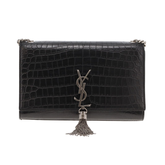 Saint Laurent Kate Tassle WOC Medium Black Croc Embossed 2017