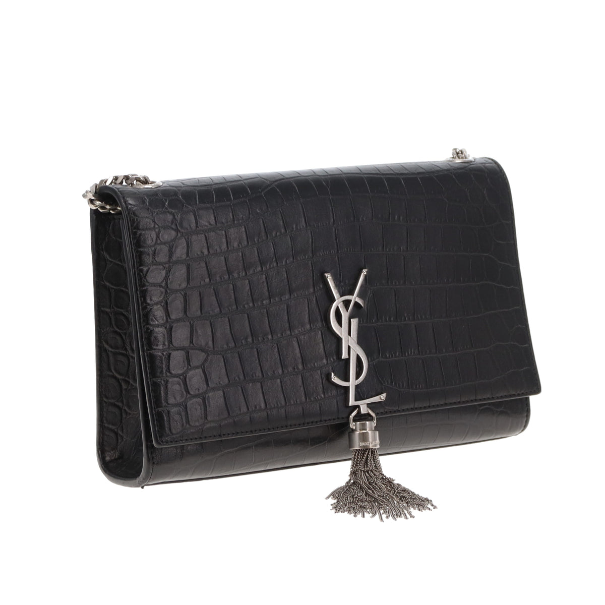 Saint Laurent Kate Tassle WOC Medium Black Croc Embossed 2017