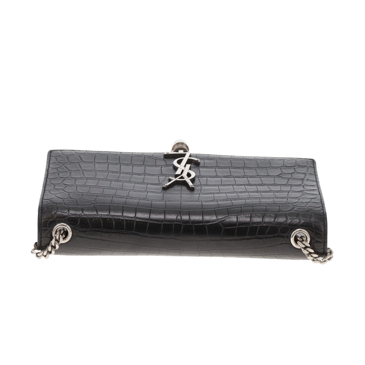 Saint Laurent Kate Tassle WOC Medium Black Croc Embossed 2017