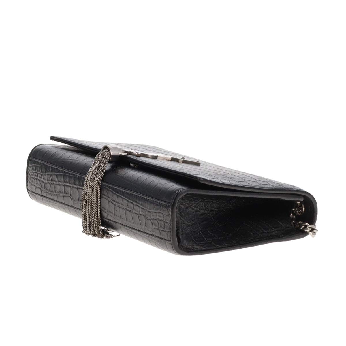 Saint Laurent Kate Tassle WOC Medium Black Croc Embossed 2017