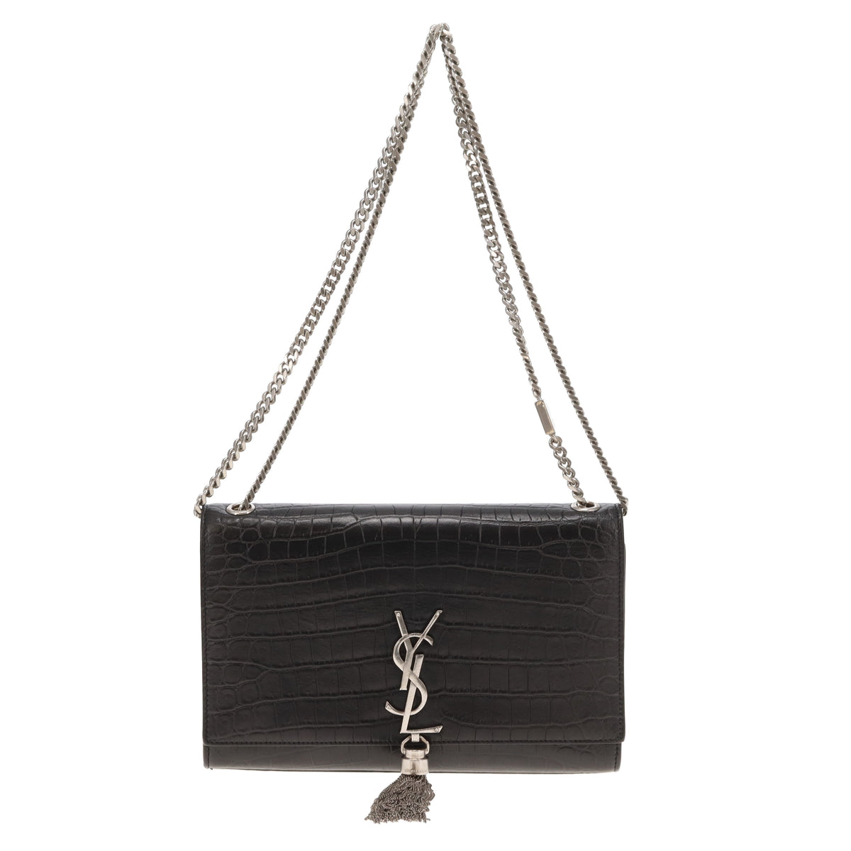 Saint Laurent Kate Tassle WOC Medium Black Croc Embossed 2017