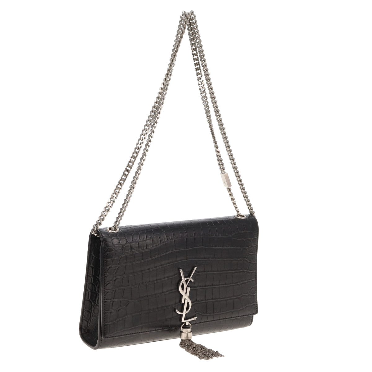 Saint Laurent Kate Tassle WOC Medium Black Croc Embossed 2017