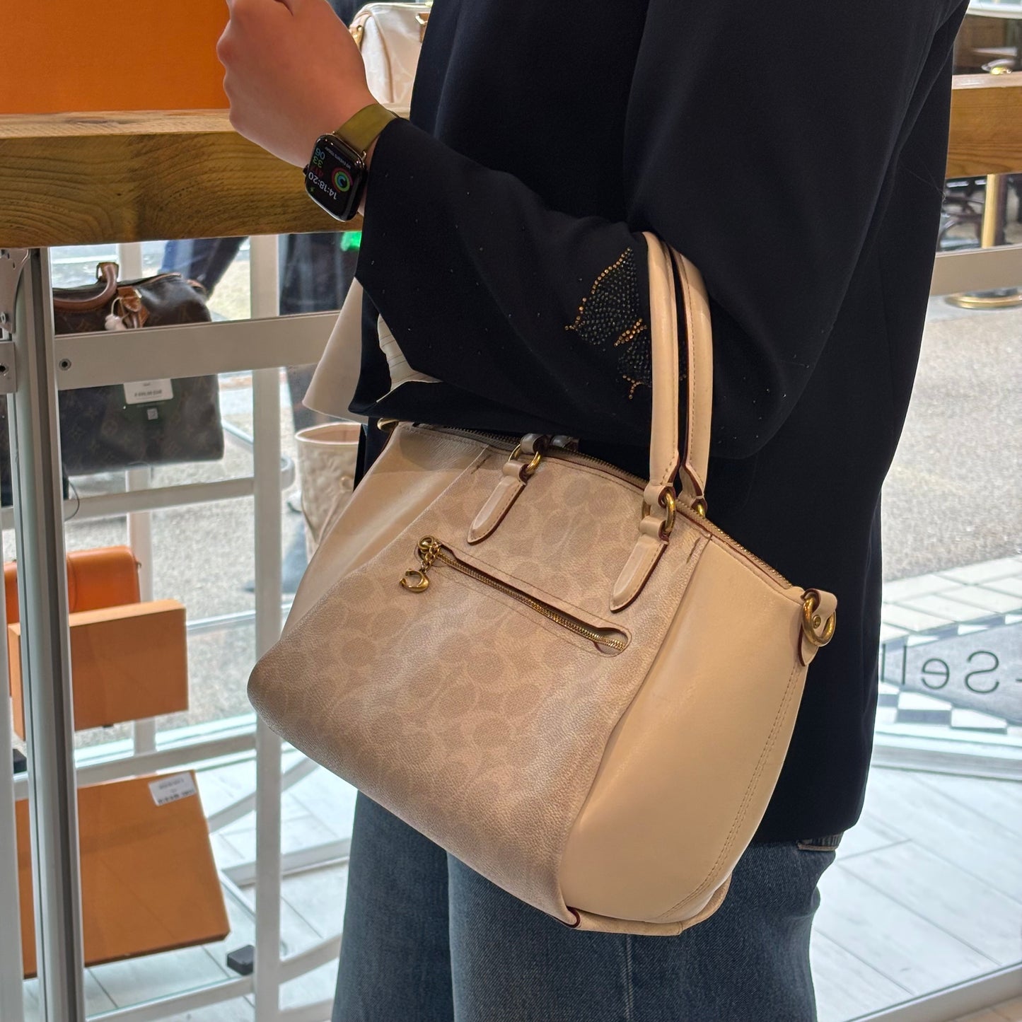 Coach Elise Satchel Cream Signature Canvas and Leather