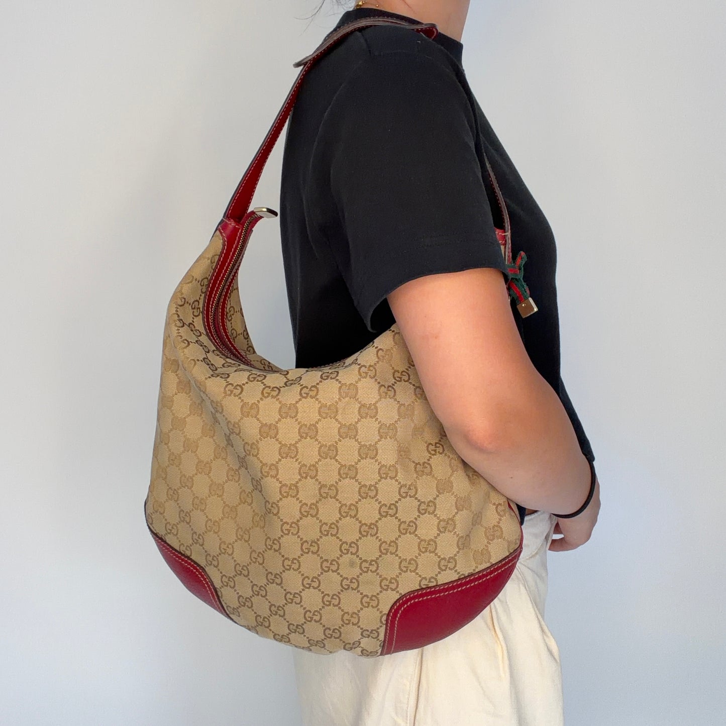 Gucci Princy Hobo GG Canvas and Red Leather