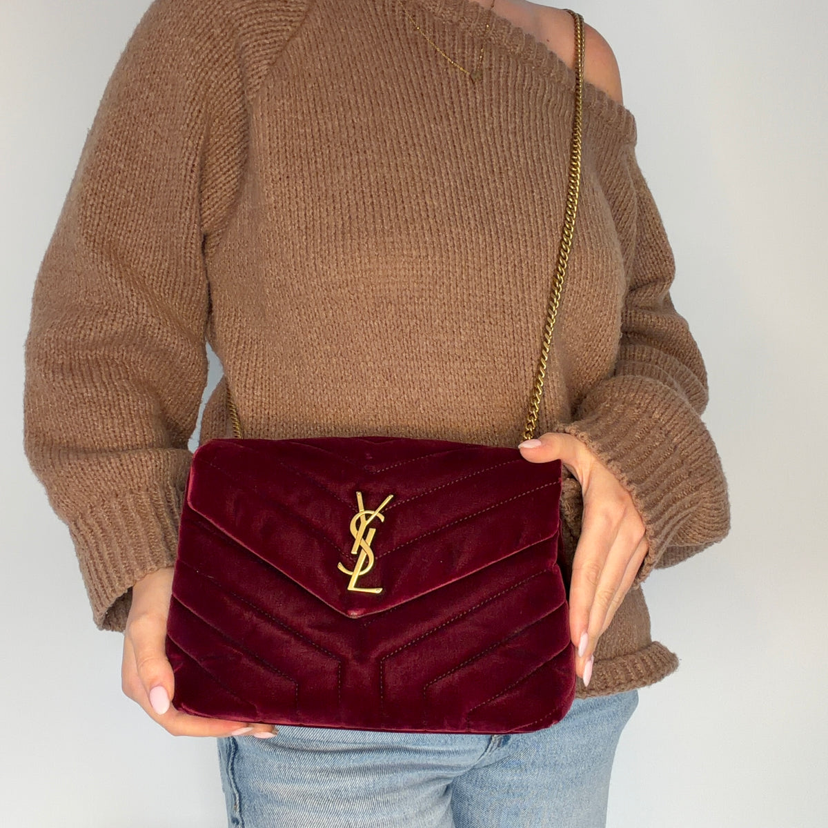 Saint Laurent Lou Lou Small In Burgundy Velvet