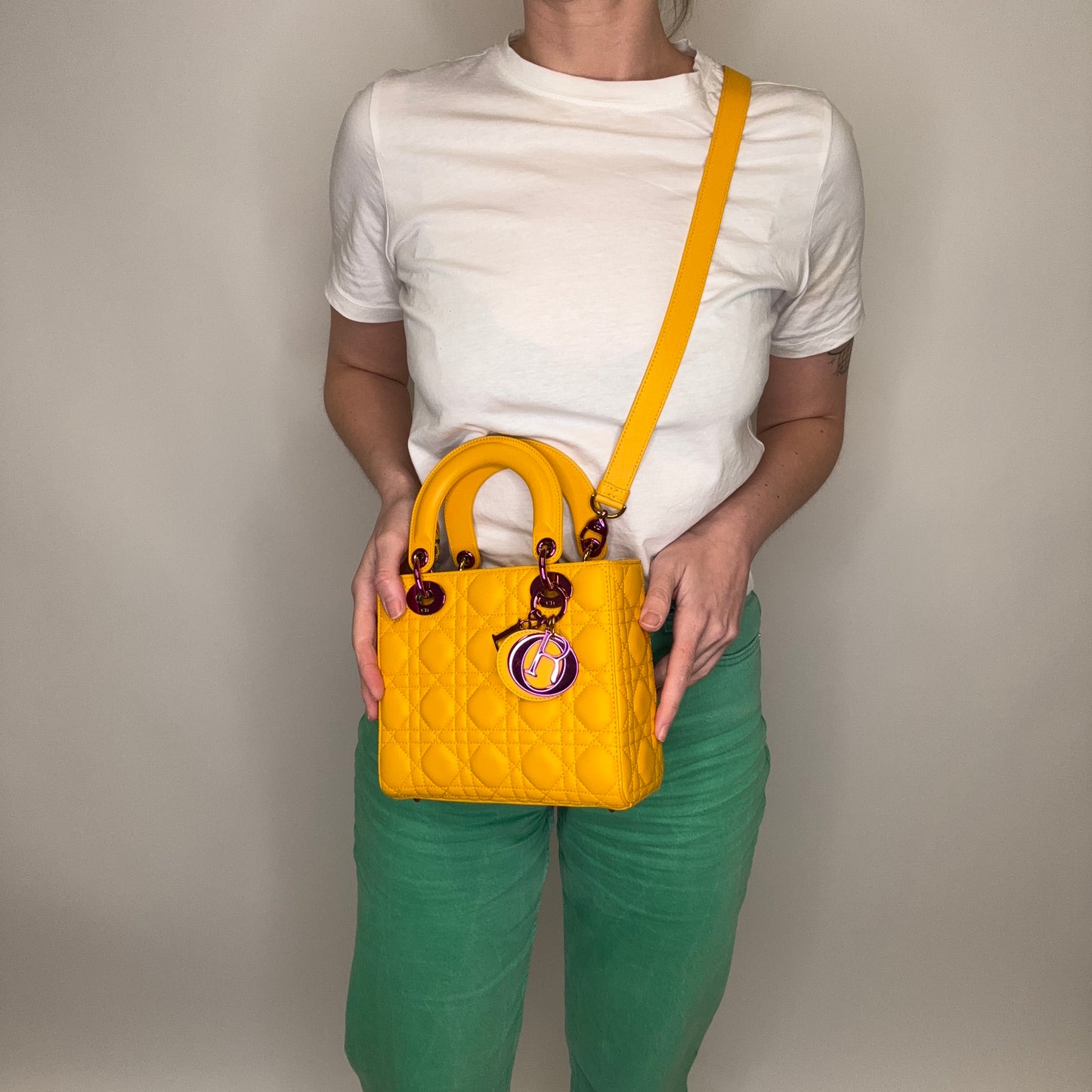 Dior Canary Yellow Small Lady Dior with Rainbow Hardware 2022