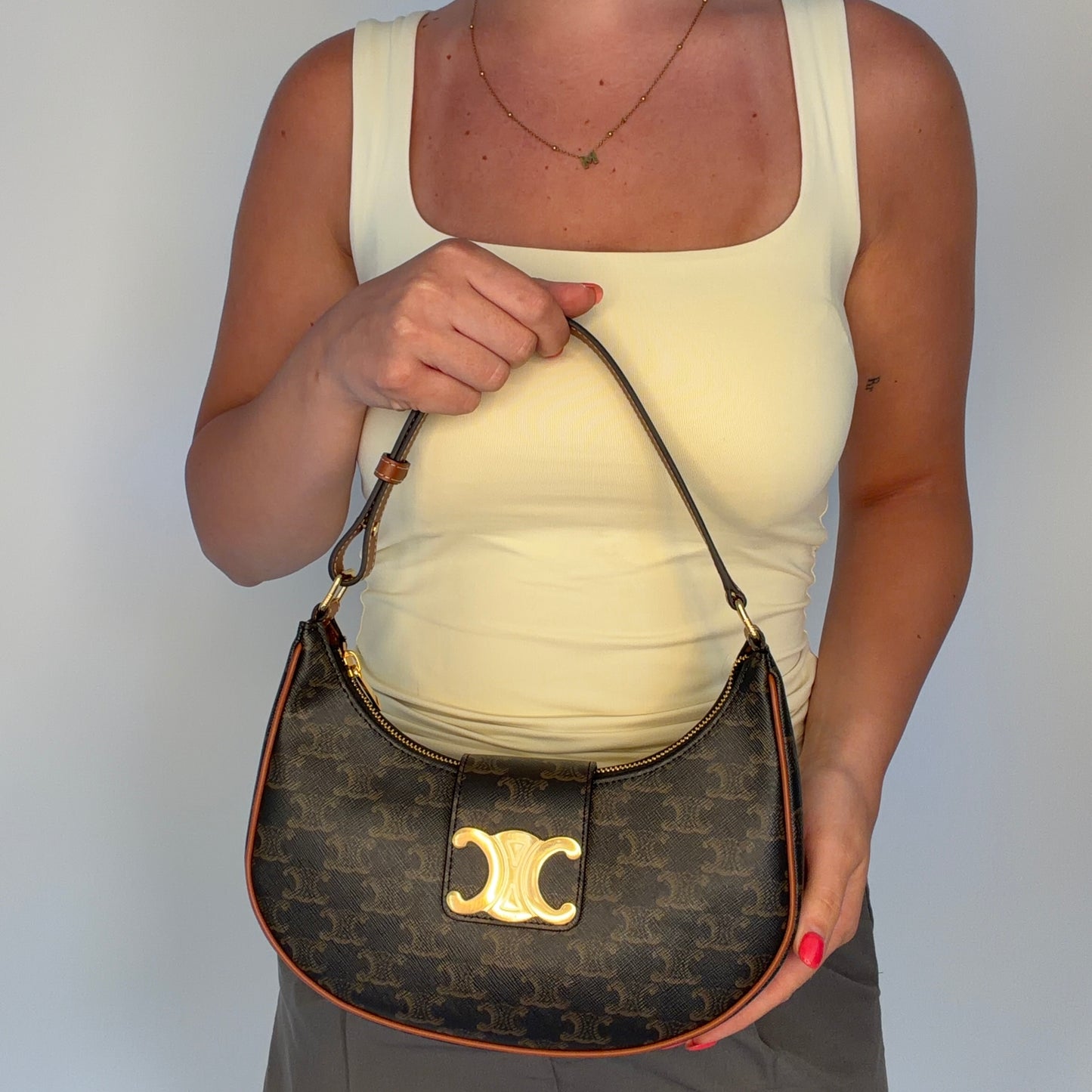 Celine Ava Medium Triomphe Canvas and Leather Bag 2024