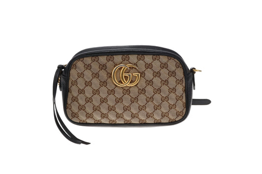 Gucci Marmont Camera Bag Small GG Canvas and Black Leather