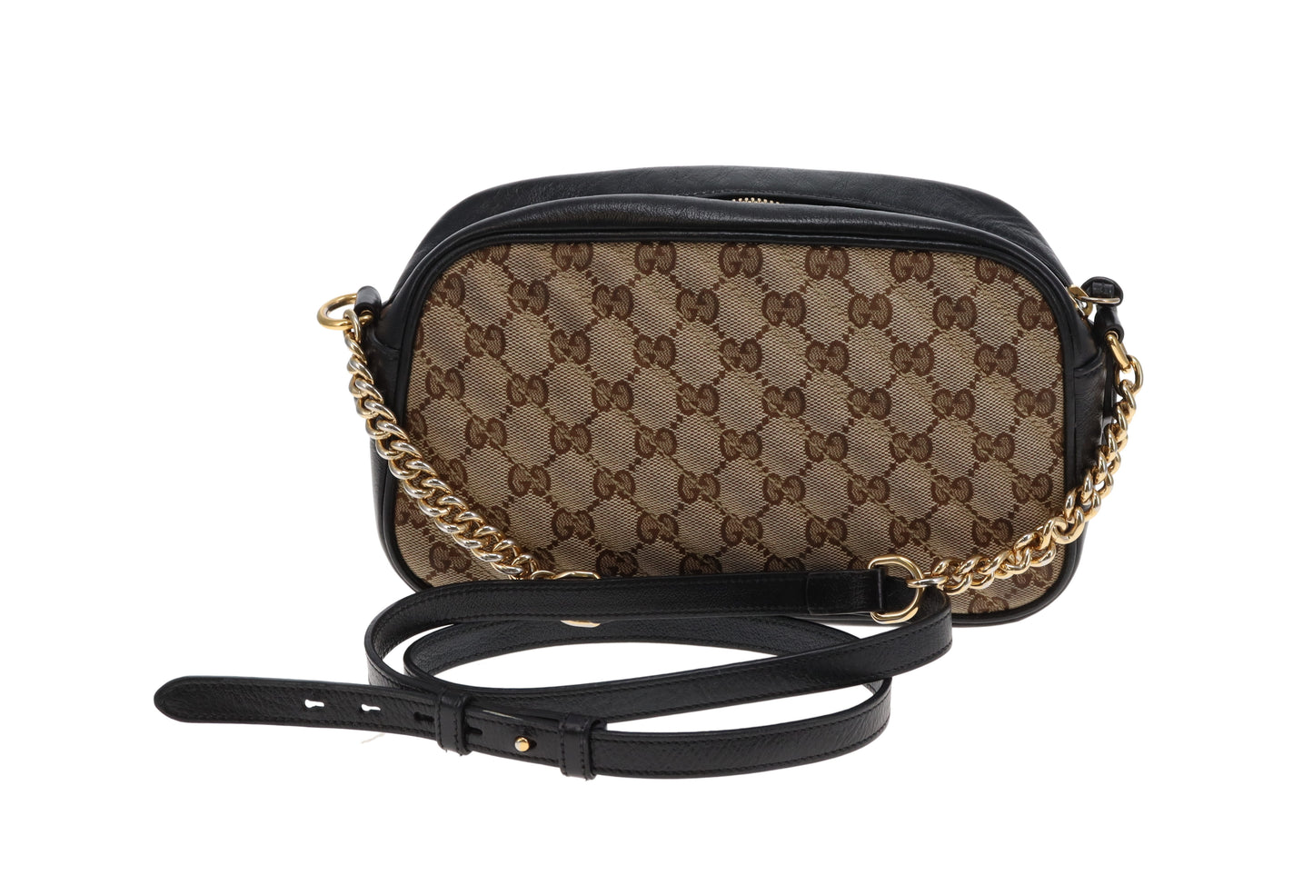 Gucci Marmont Camera Bag Small GG Canvas and Black Leather