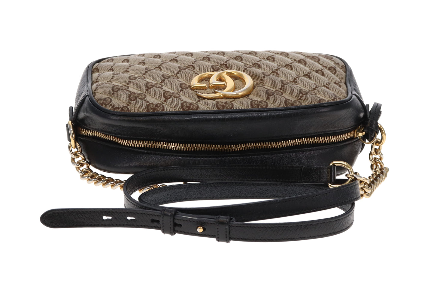 Gucci Marmont Camera Bag Small GG Canvas and Black Leather