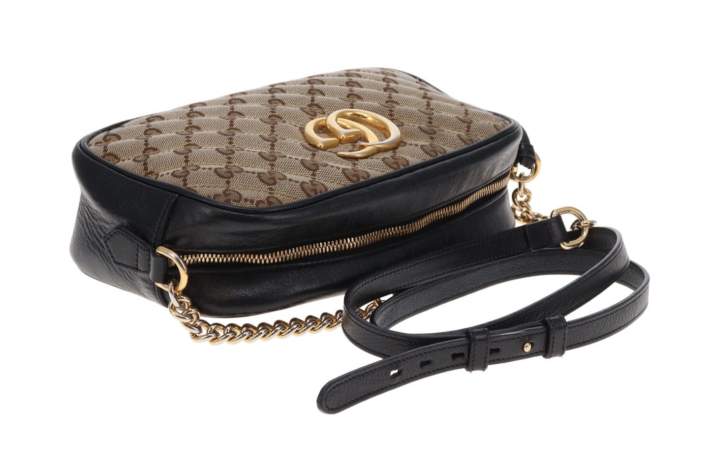 Gucci Marmont Camera Bag Small GG Canvas and Black Leather