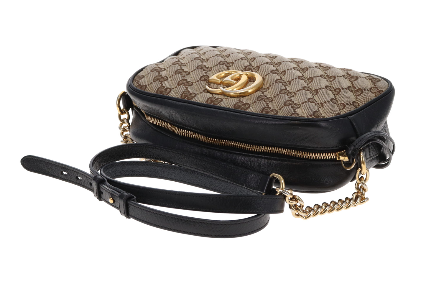 Gucci Marmont Camera Bag Small GG Canvas and Black Leather